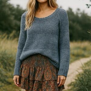 360 Sweater Wool Cotton Yak Blend Open Knit Pullover Block Stripe Cozy Layer